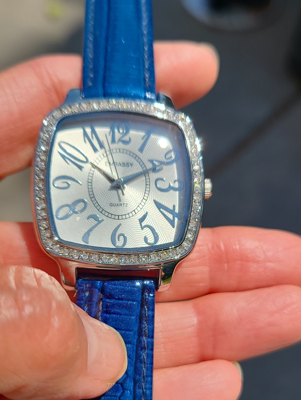 Embassy Women's Blue Crystal Accent Leather Strap Watch